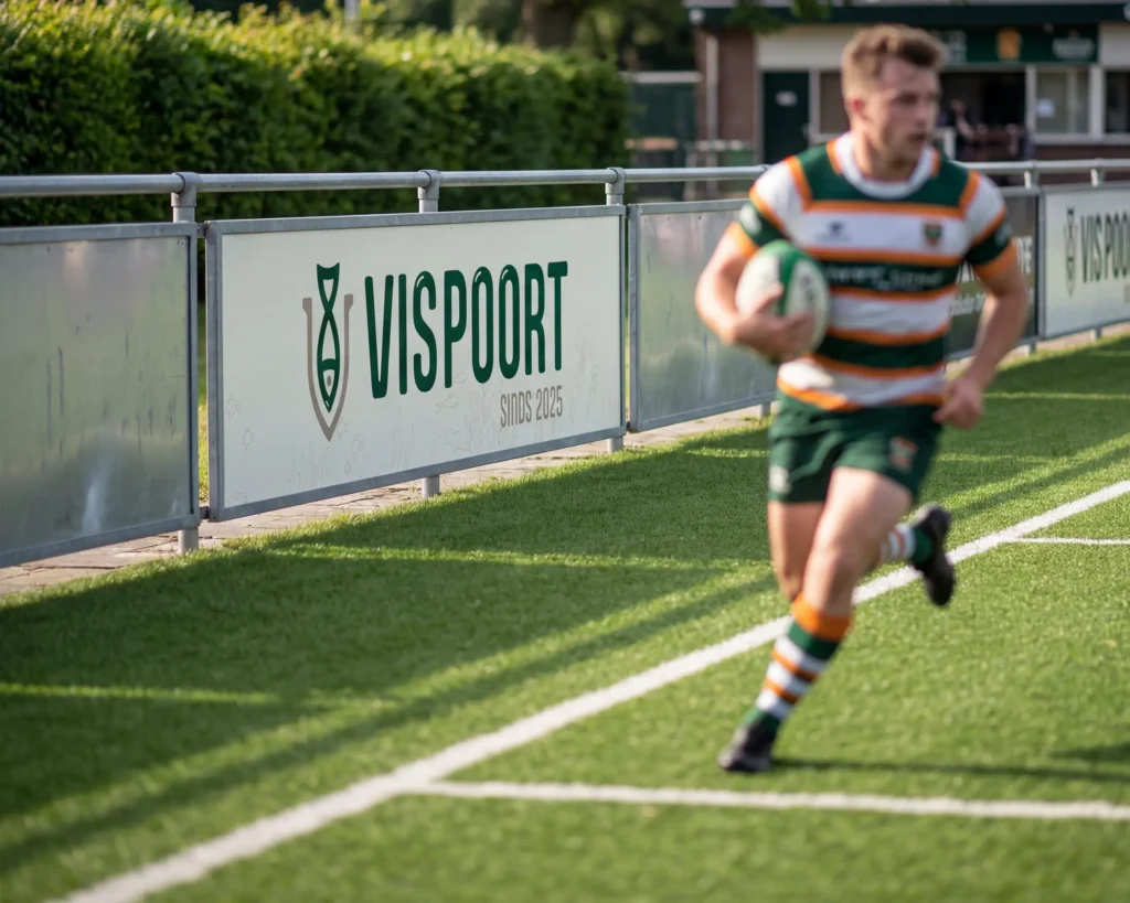 De huisstijl van Vispoort toegepast op sportkleding